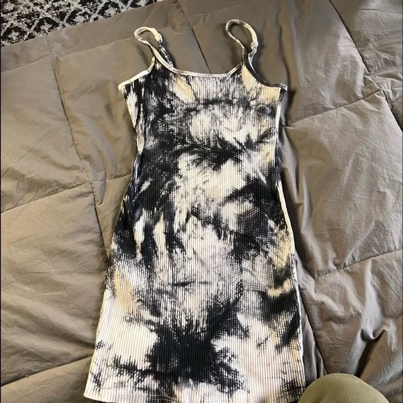 SHEIN | Dresses | Shein Extra Small Ribbed Tie Dye Black And White Mini  Dress Stretchy Comfy | Poshmark